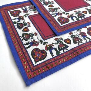 Set of 2 Kolf Austrian Folk Art Napkins Doilies 10" Bright & Colorful Red Blue